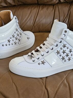 Men's Jimmy Choo Patent Cream Off-White Designer Sneakers Size 8 US